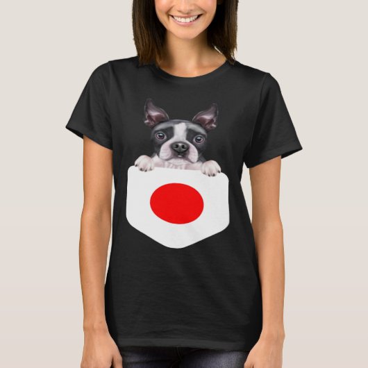 T-shirt Japan Flag Boston Terrier Dog In Pocket (Devant)