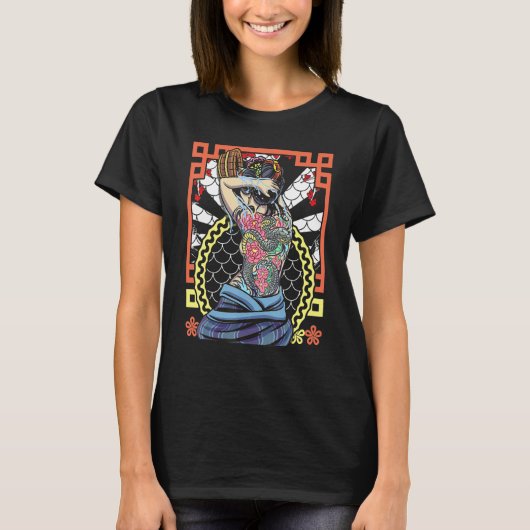 T-shirt Japanese Artwork Geisha Snake Flower (Devant)