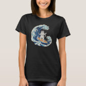 T-shirt Japanese Cat Surfing a Wave Beach Ocean Sea Cool R (Devant)