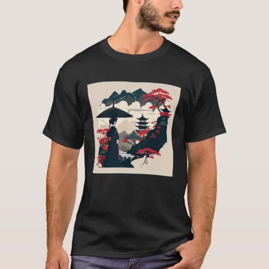 T-shirt Japanese classic lady with umbrella looking at cas (Devant)