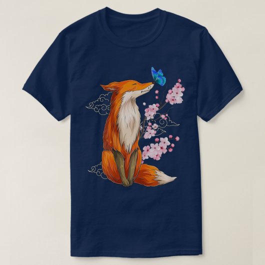 T-shirt Japanese Fox Cherry blossom Flower sakura trees Ka (Design devant)