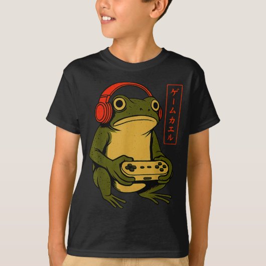 T-shirt Japanese Gamer Frog Art Men Women Boys Funny Vinta (Devant)