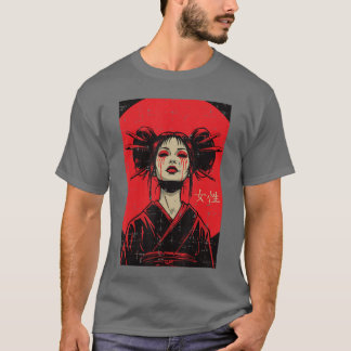 T-shirt Japanese Geisha Woman Crying Blood Art Women Girls
