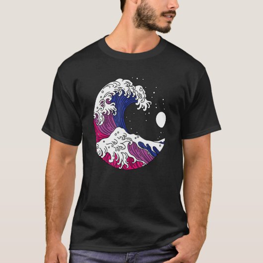 T-shirt Japanese Great Wave Bisexual Pride LGBTQ Bi Flag B (Devant)