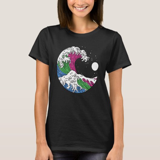 T-shirt Japanese Great Wave Polysexual Pride Flag Polyamor (Devant)