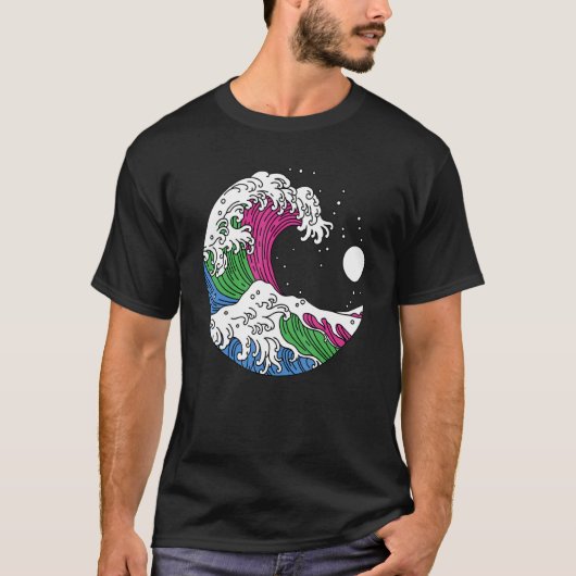 T-shirt Japanese Great Wave Polysexual Pride Flag Polyamor (Devant)