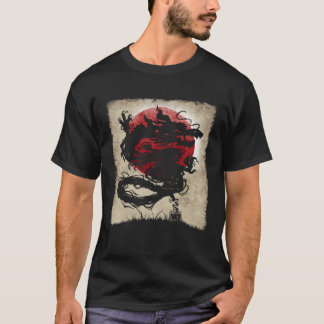 T-shirt Japanese Ink Dragon Artwork Vintage Japan Flag