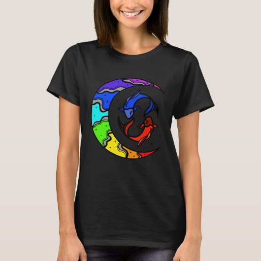 T-shirt Japanese Koi Fish and Crescent Moon With Rainbow C (Devant)