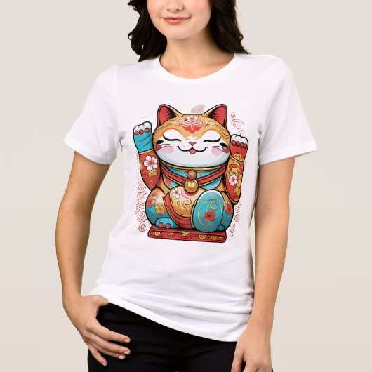 T-Shirt Japanese Lucky Cat (Maneki-neko) – Symbol (Voorkant)