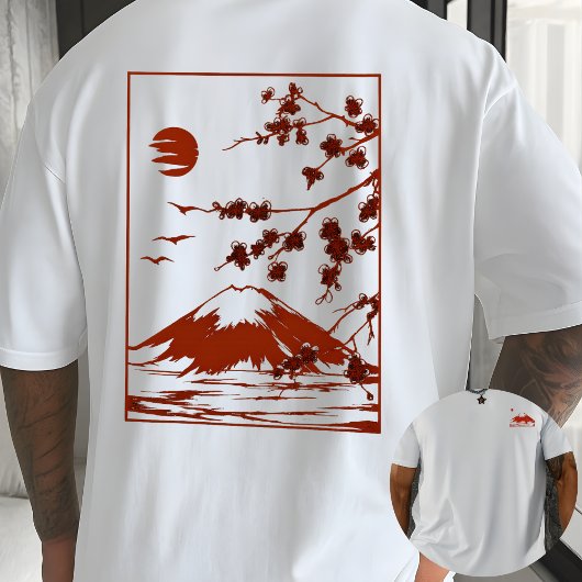 T-shirt Japanese Mountain Sunset Sakura Blossom art