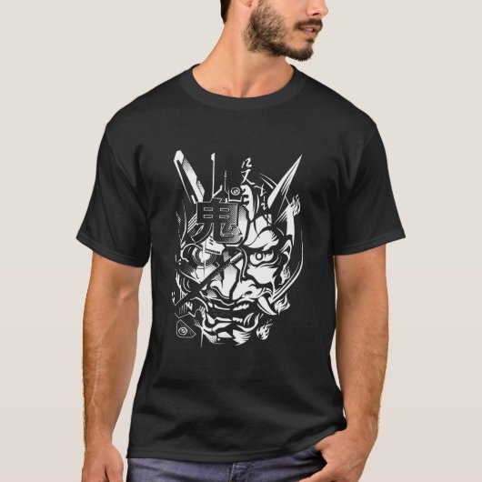 T-shirt Japanese Oni Cyberpunk Samurai Fun Techwear (Devant)