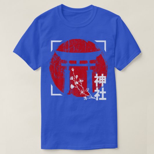 T-shirt Japanese Red Sun with Shrine and Sakura Cherry Blo (Design devant)