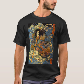 T-shirt Japanese Retro Arrow Injured Samurai Riding Sea Cr