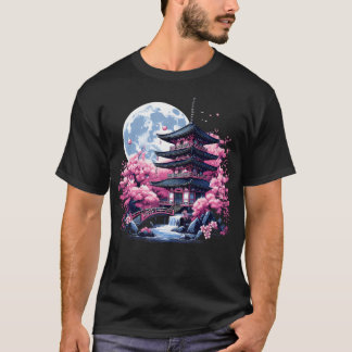 T-shirt Japanese Sakura Garden Geisha Mount Fuji Cherry Bl