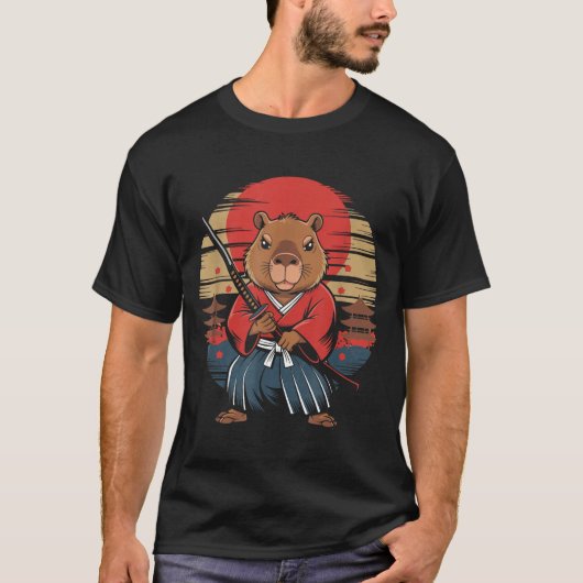 T-shirt Japanese Samurai Capybara  (Devant)