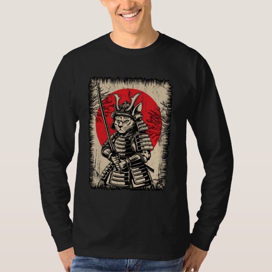T-shirt Japanese Samurai Cat Warrior Kawaii Ninja Ukiyo-e  (Devant)