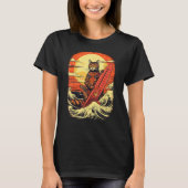 T-shirt Japanese Samurai Cat with wave & mountain Illustra (Devant)