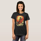 T-shirt Japanese Samurai Cat with wave & mountain Illustra (Devant entier)