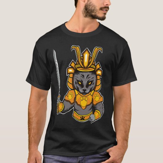 T-shirt Japanese Samurai Katana Ninja Cat Sword Feline Oyo (Devant)