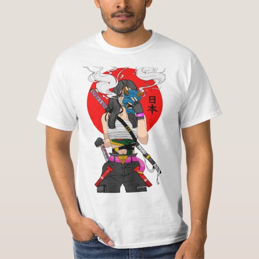 T-shirt Japanese Samurai Vaporwave Cool Girl  (Devant)