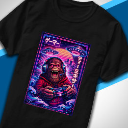 T-shirt Japanese Synthwave Sci Fi UFO Bigfoot Cool Gamer