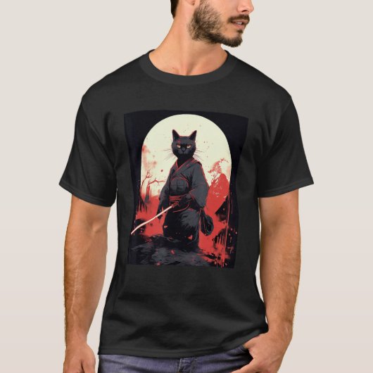 T-shirt Japanese Warrior Cat Ninja Mask Kitsune (Devant)