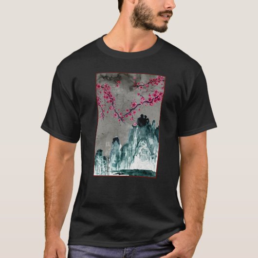 T-shirt Japanese Woodblock Sakura Cherry Blossom Tree Natu (Devant)