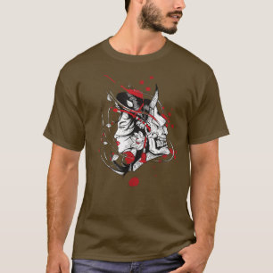 T-shirt Japon Masque Anime Kitsune Samurai Demon Oni Yande