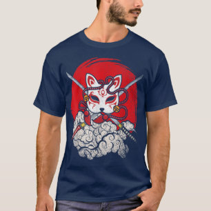 T-shirt Japon Masque Anime Kitsune Style Samurai Épée Oni