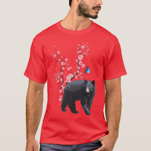 T-shirt Japon Ours noir en fleurs de cerisier Sakura