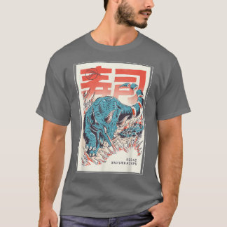 T-shirt Japon Sushi Dinosaur Tricératops Alimentation japo