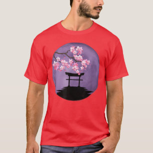 T-shirt Japon Torii Gate Shrine Cherry Blossom Violet Flot
