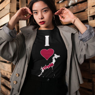 T-shirt Japon Vertical I Love Japonais Drapeau Carte Femme