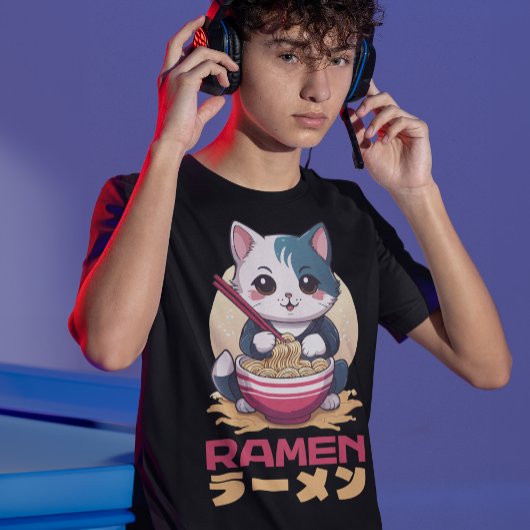 T-shirt Japonais Anime Chat Manger Ramen nouilles
