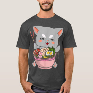 T-shirt Japonais Anime Chat Manger Ramen nouilles Otaku Ch