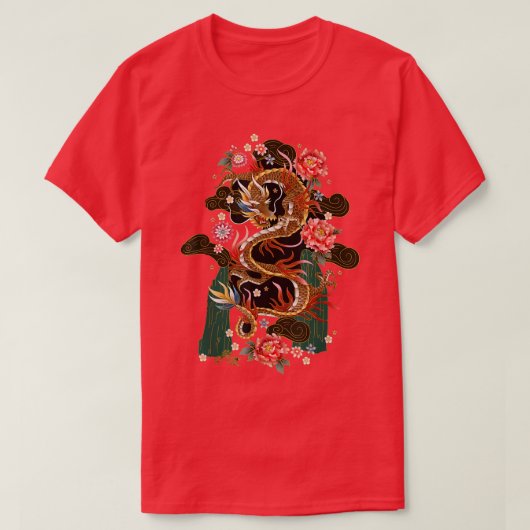 T-shirt Japonais Asiatique Chinois Dragon Volant Samurai W (Design devant)