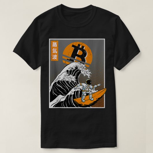 T-shirt Japonais Bitcoin Art Surf Astronaut Vague drôle (Design devant)