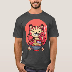 T-shirt Japonais Chat Manger Ramen Cute Chat Ramen nouille