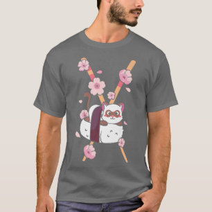 T-shirt Japonais Cute Sushi Chat Cerise Blossom Sakura Kaw