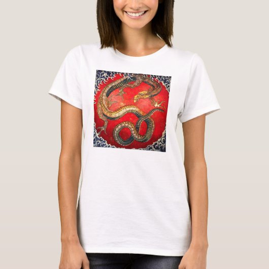 T-shirt japonais de dragon d'or de Hokusai (Devant)