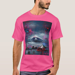 T-shirt Japonais de rue porter le Mont Fuji Cyberpun esthé
