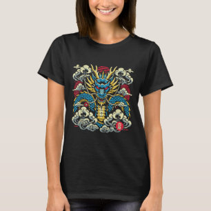 T-shirt Japonais Dragon Visage Nuages Vintage Anime Hommes