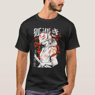 T-shirt Japonais esthétique Anime Girl Kawaii Kitsune Masq