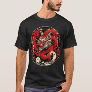 T-shirt Japonais esthétique Rouge Kanji Dragon art japonai
