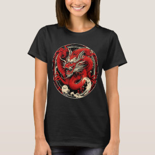 T-shirt Japonais esthétique Rouge Kanji Dragon art japonai