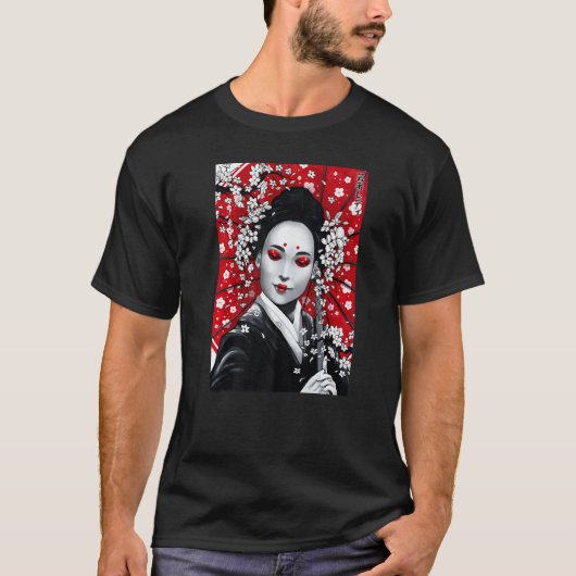 T-shirt Japonais Geisha Umbrella Enk Laver Peinture Souven (Devant)