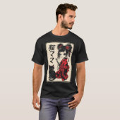 T-shirt Japonais gothique Kawaii Anime Samurai Chat Maman  (Devant entier)