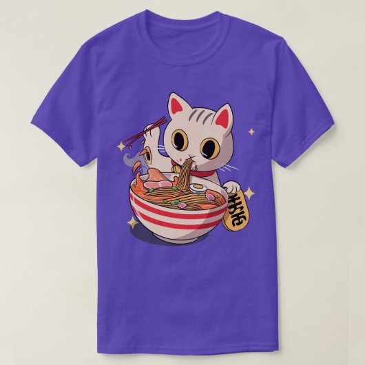 T-shirt Japonais Kawaii Neko Chat Kitten Ramen Noodle (Design devant)