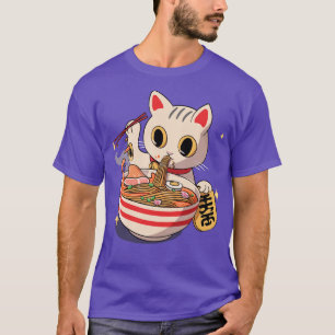 T-shirt Japonais Kawaii Neko Chat Kitten Ramen Noodle