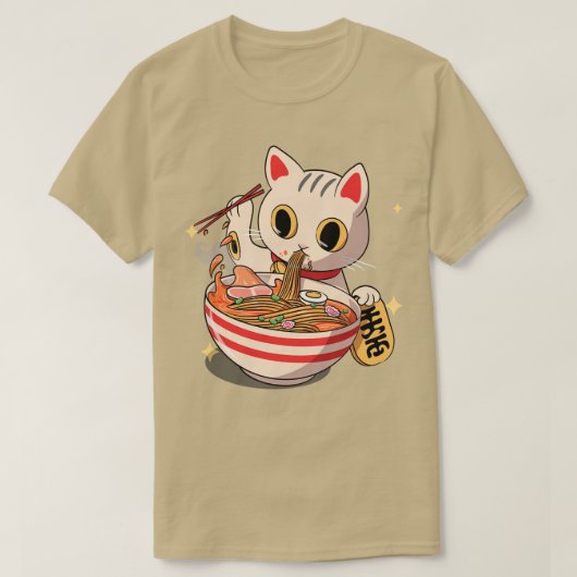 T-shirt Japonais Kawaii Neko Chat Kitten Ramen Noodle (Design devant)